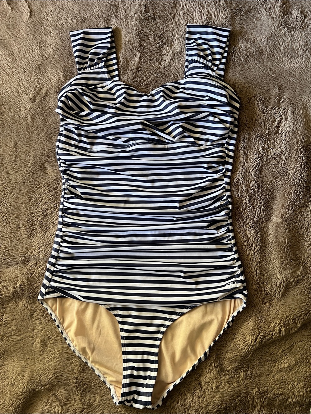 Albion Navy & White Ruched Stripe One-Piece Swimsuit